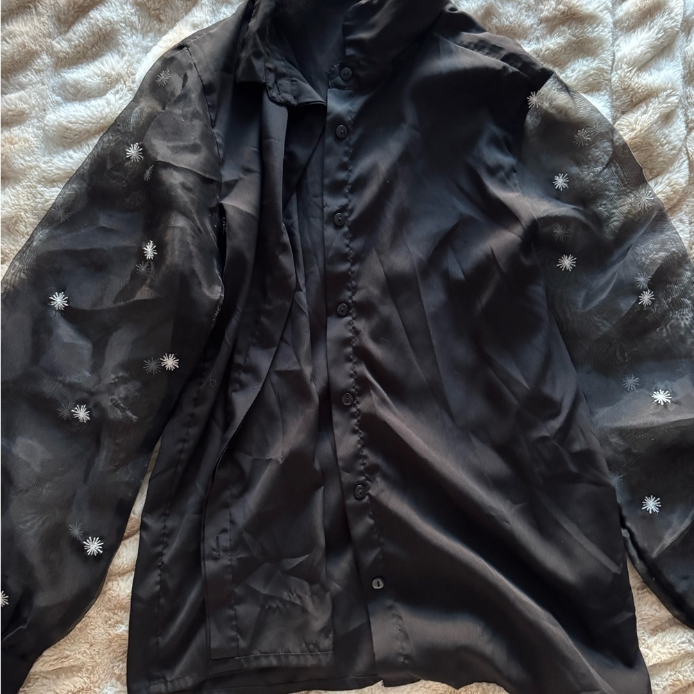 Myra Bag Black Blouse with Sheer Star Sleeves